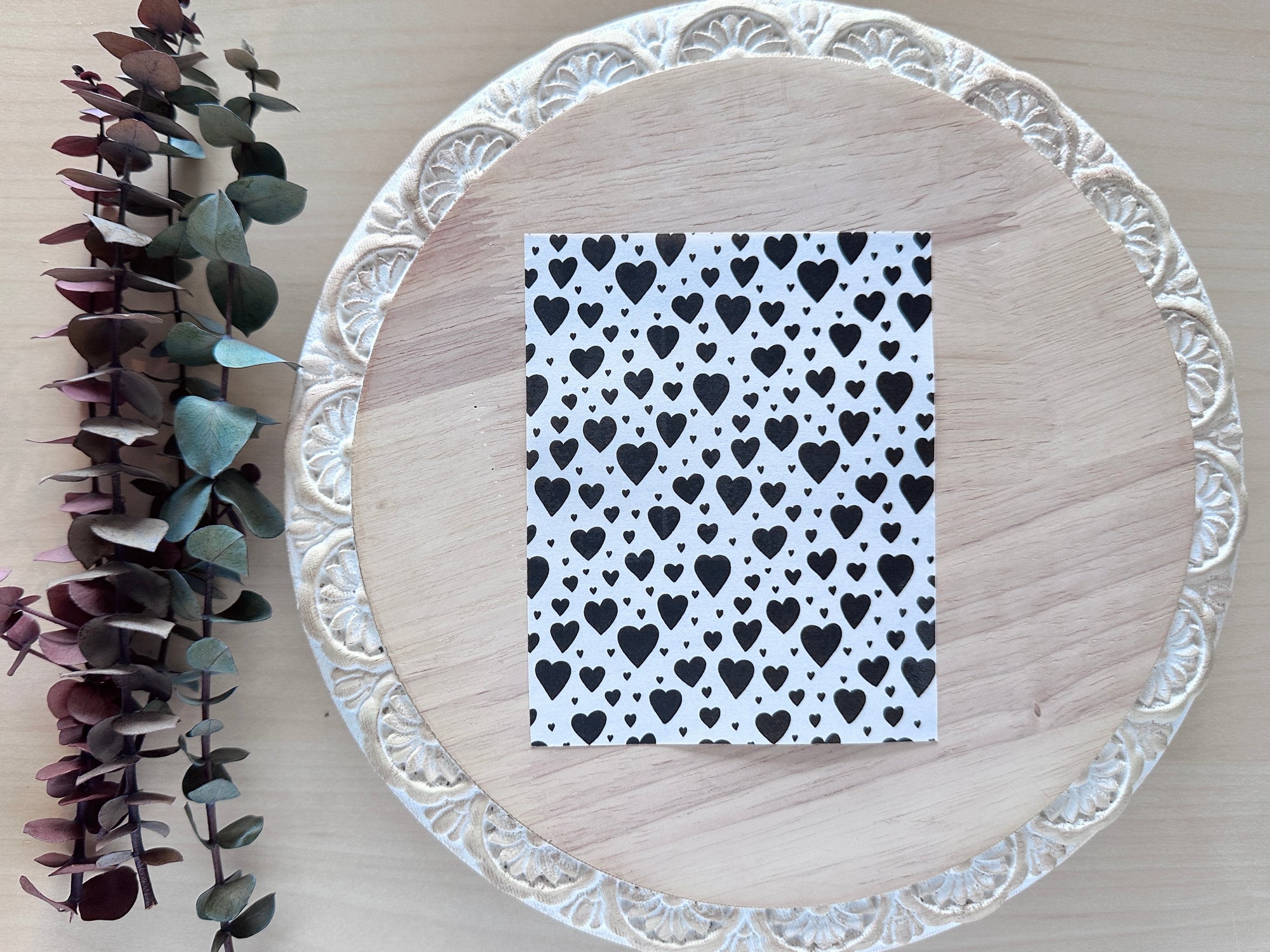 Black and White Hearts Water Soluble Transfer Sheet for Polymer Clay