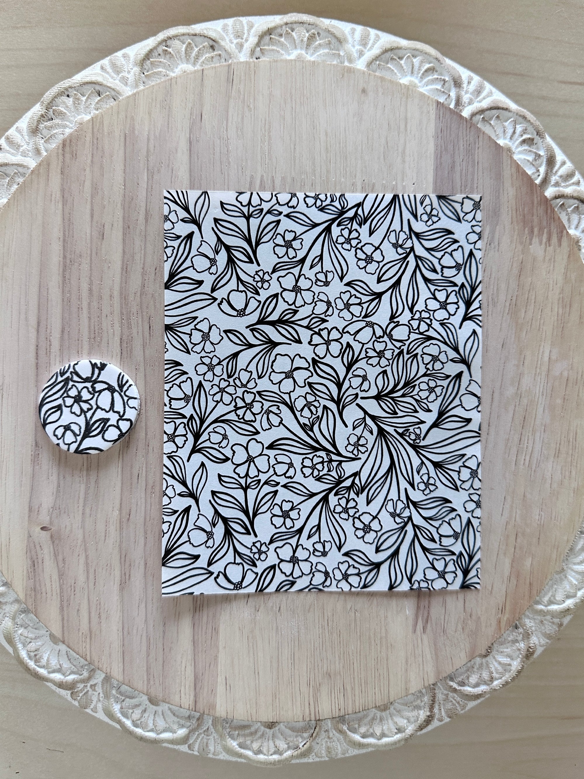 Black and White Floral Water Soluble Transfer Sheet for Polymer Clay