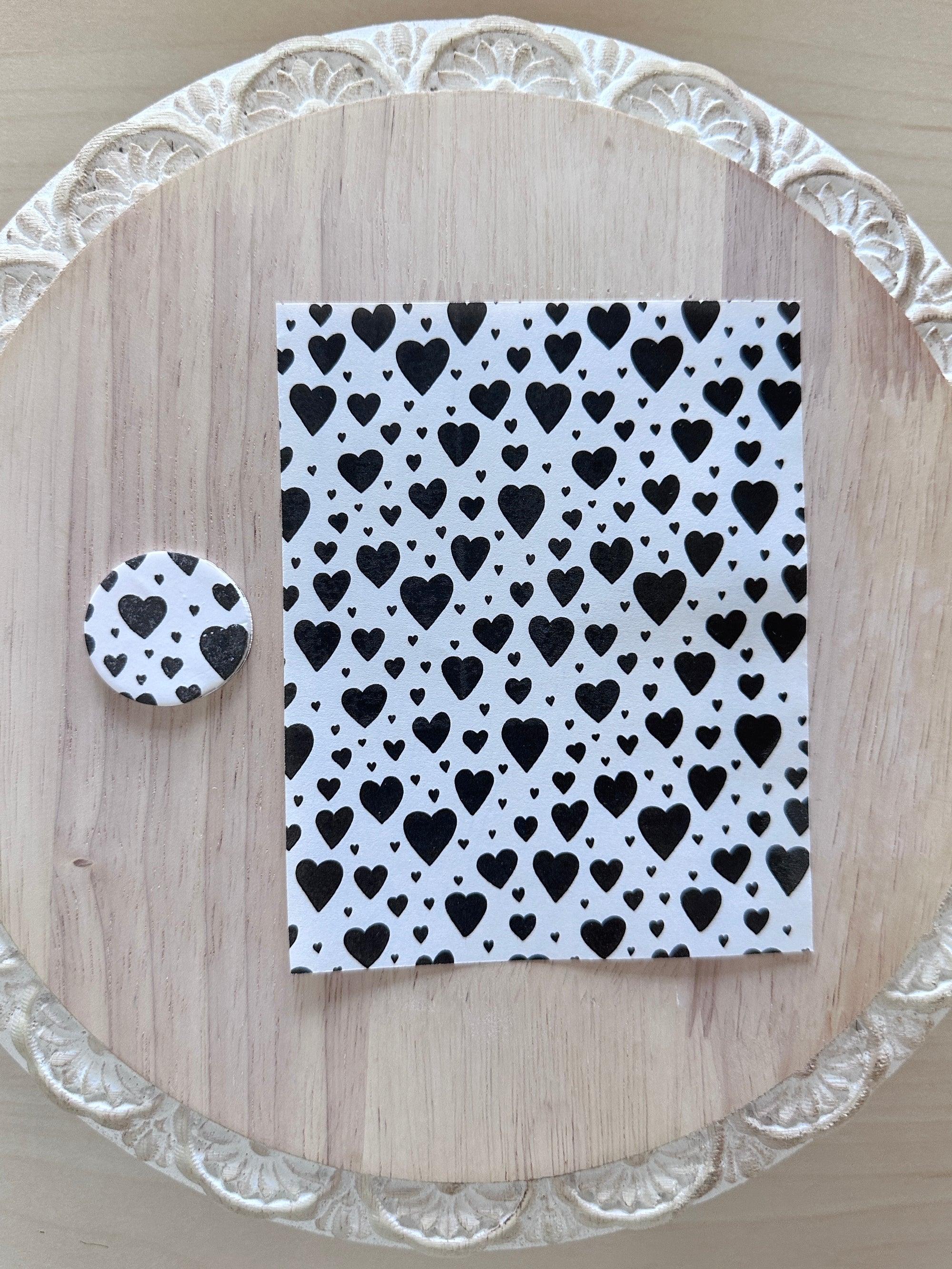 Black and White Hearts Water Soluble Transfer Sheet for Polymer Clay