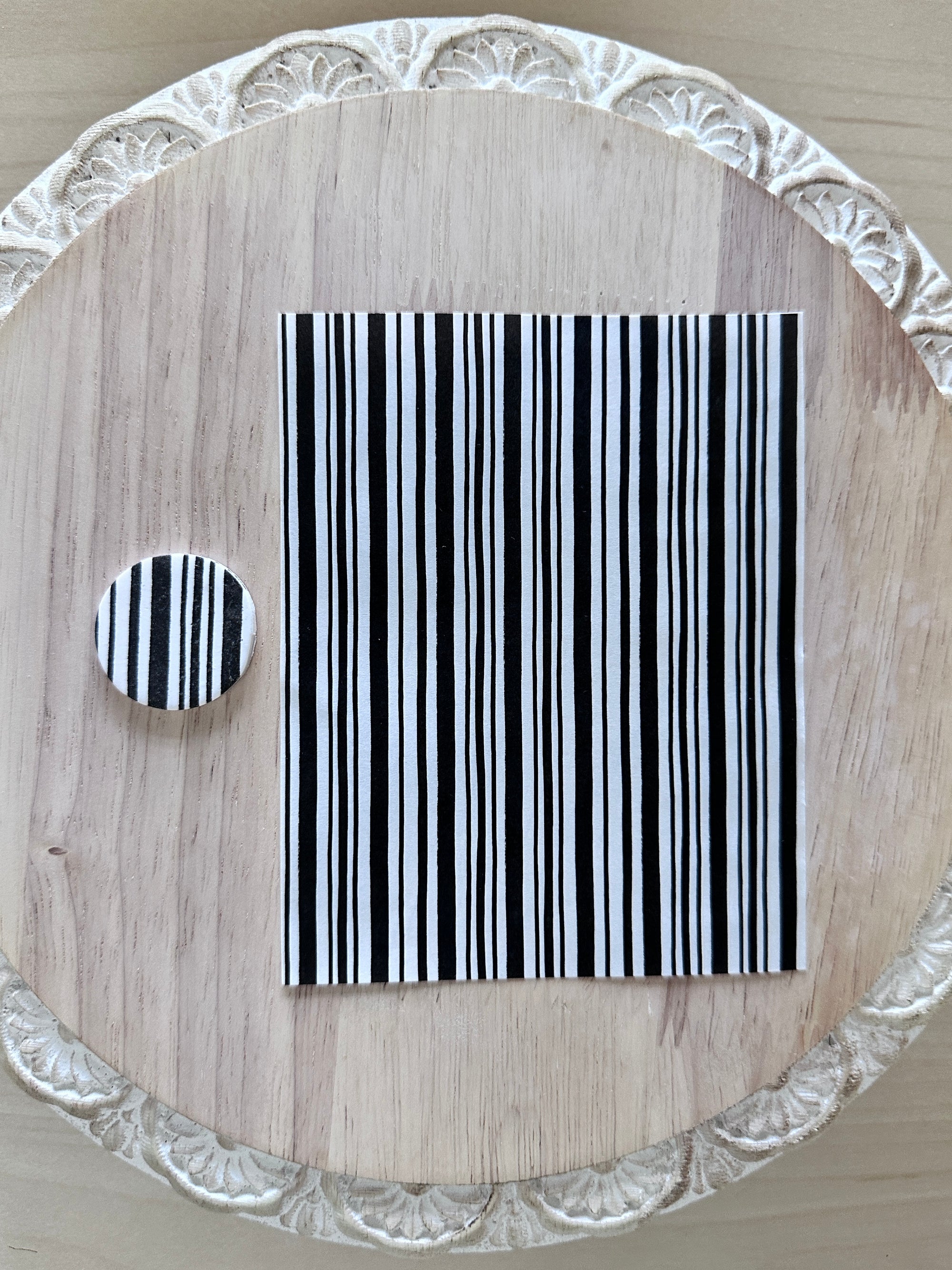 Black and White Hand Drawn Stripe Water Soluble Transfer Sheet for Polymer Clay