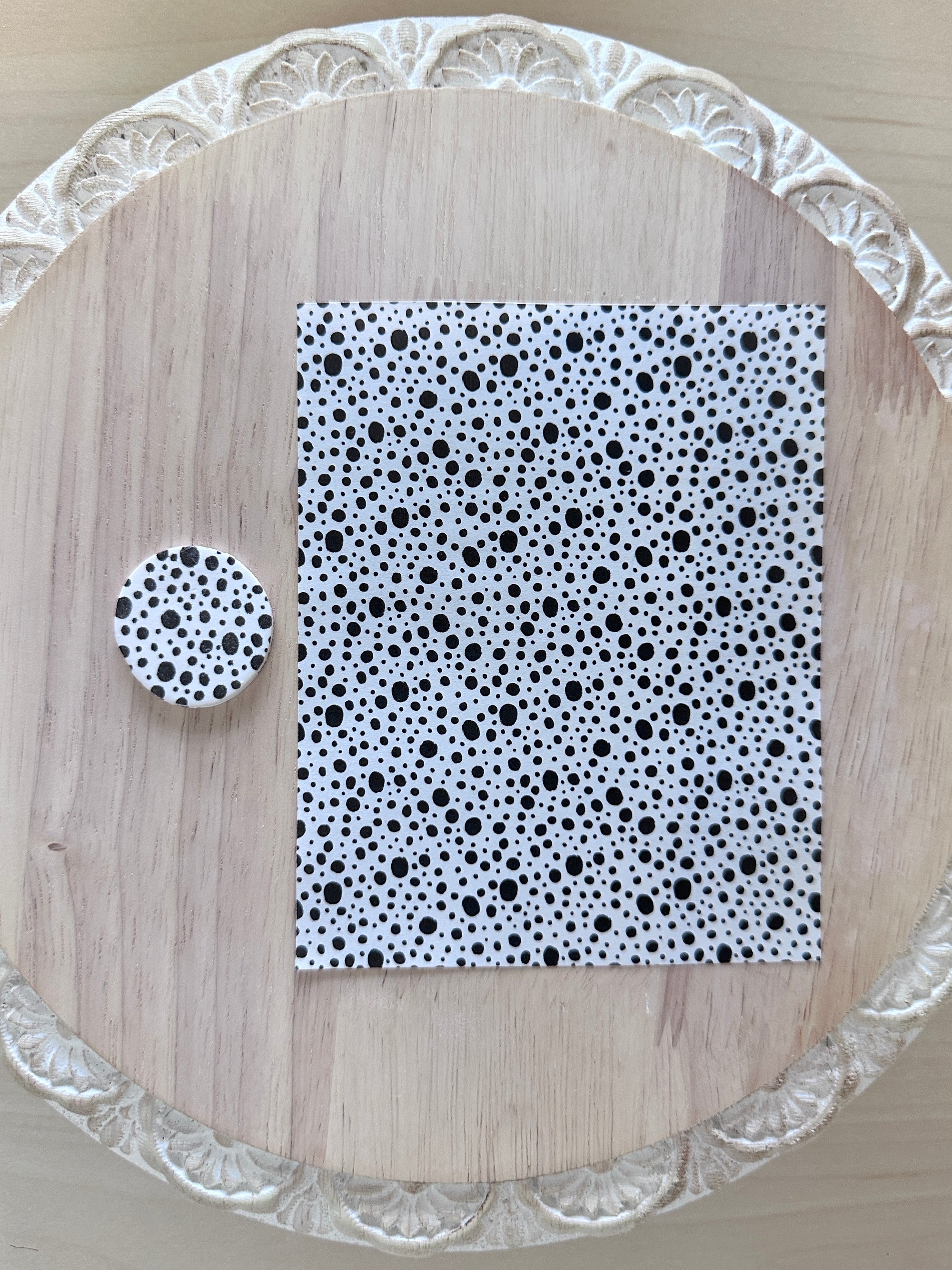 Black and White Hand Drawn Dots Water Soluble Transfer Sheet for Polymer Clay