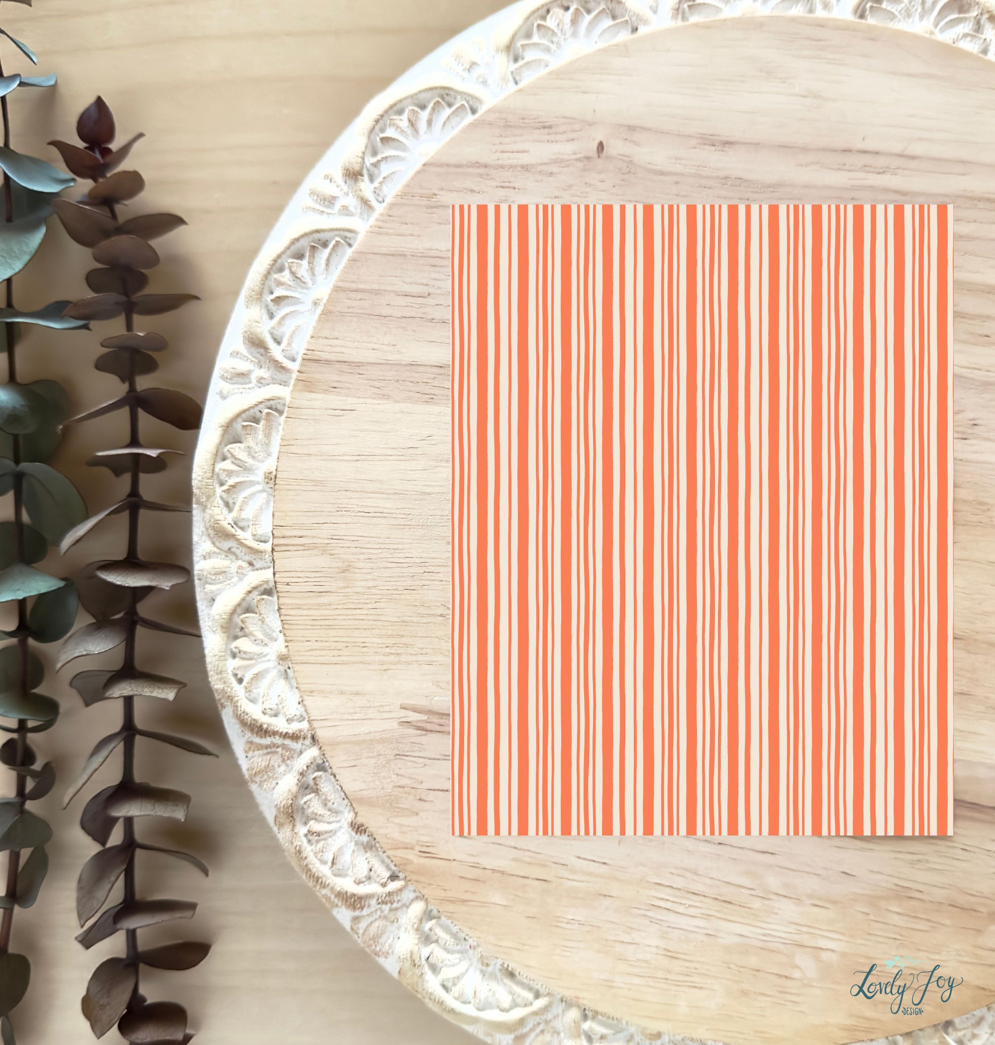 Orange and Ivory Hand Drawn Stripe Water Soluble Transfer Sheet for Polymer Clay