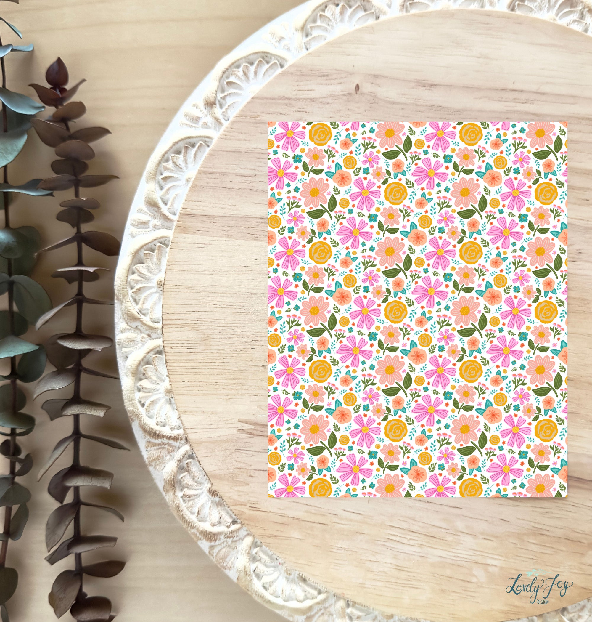 Spring Fling Floral in White Water Soluble Transfer Sheet for Polymer Clay