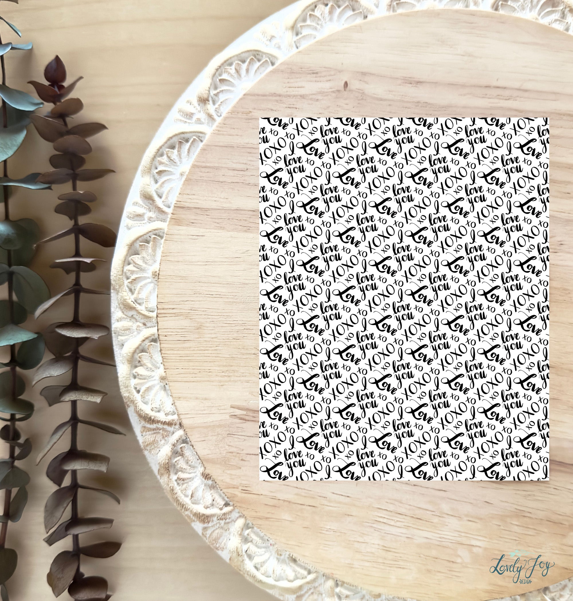 Black and White Love Words Water Soluble Transfer Sheet for Polymer Clay