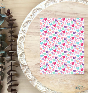 Multi Color Large Hearts Water Soluble Transfer Sheet for Polymer Clay