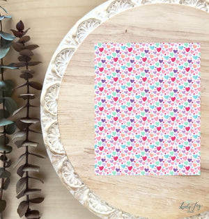 Multi Color Small Hearts Water Soluble Transfer Sheet for Polymer Clay