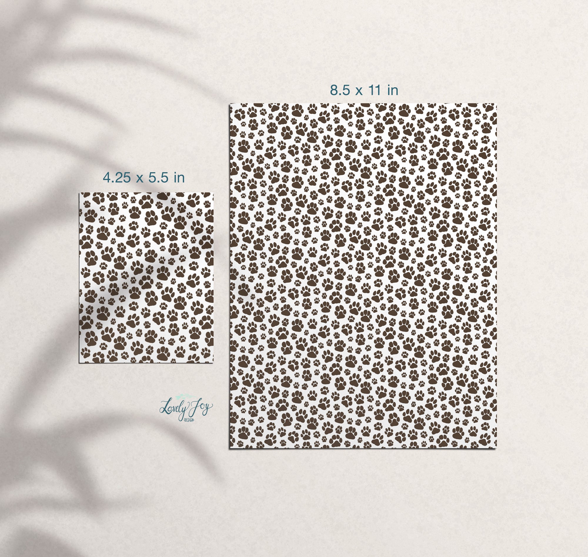 Dark Brown Paw Prints Design Digital Clay Transfer Sheet in US and Metric Sizes