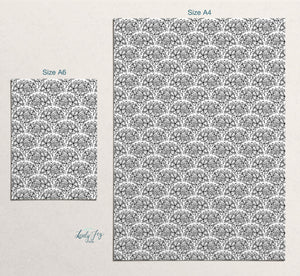 Floral Shell Black and White Design Digital Clay Transfer Sheet in US and Metric Sizes