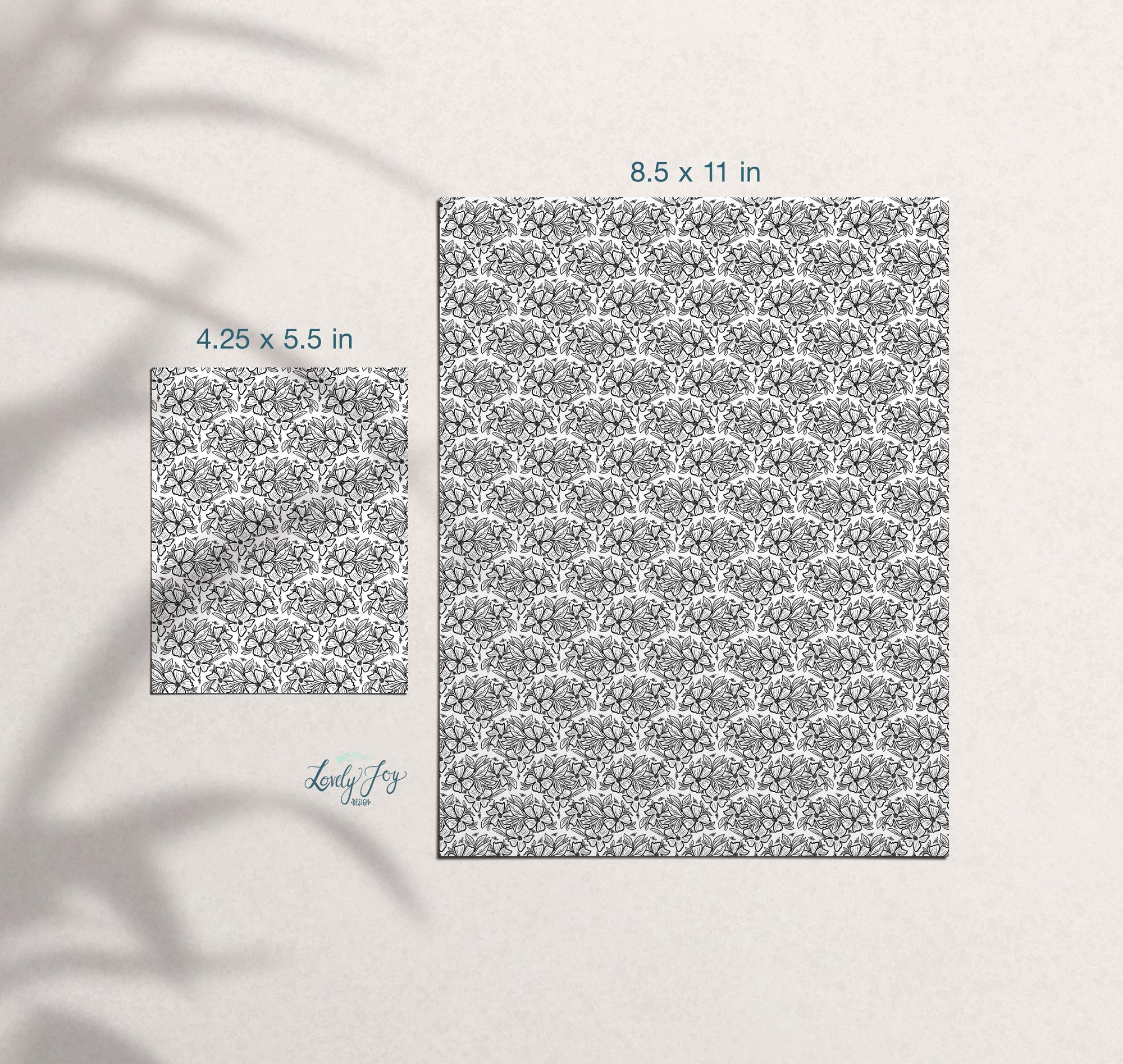 Floral Shell Black and White Design Digital Clay Transfer Sheet in US and Metric Sizes