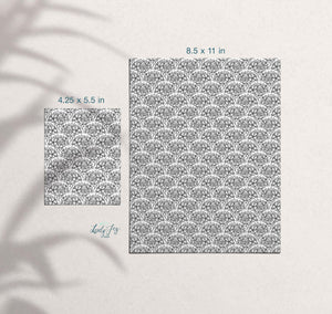 Floral Shell Black and White Design Digital Clay Transfer Sheet in US and Metric Sizes