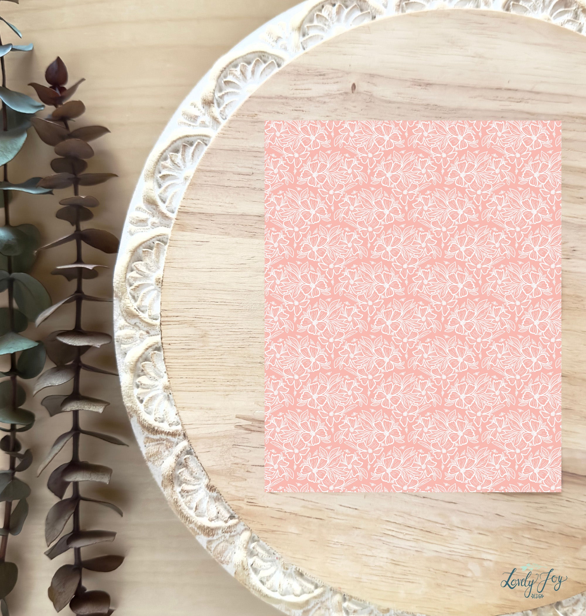 Floral Shell Pattern on Pink Background Water Soluble Transfer Sheet for Polymer Clay