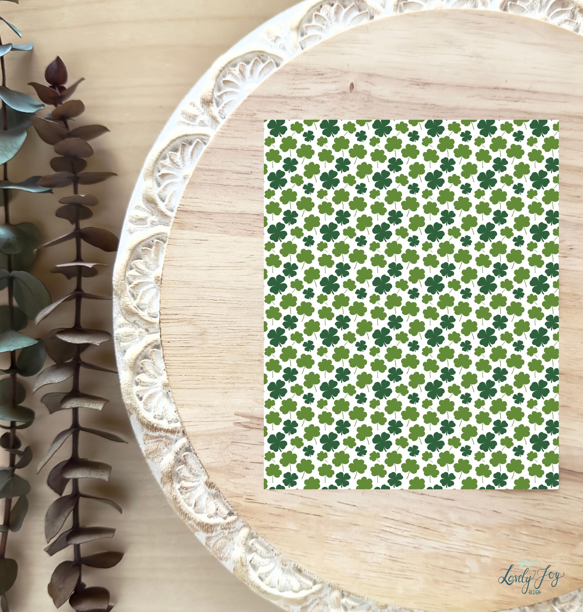 Green Four Leaf Clovers and Shamrocks Large Size Water Soluble Transfer Sheet for Polymer Clay