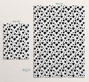 Hand Drawn Hearts Black and White Design Digital Clay Transfer Sheet in US and Metric Sizes