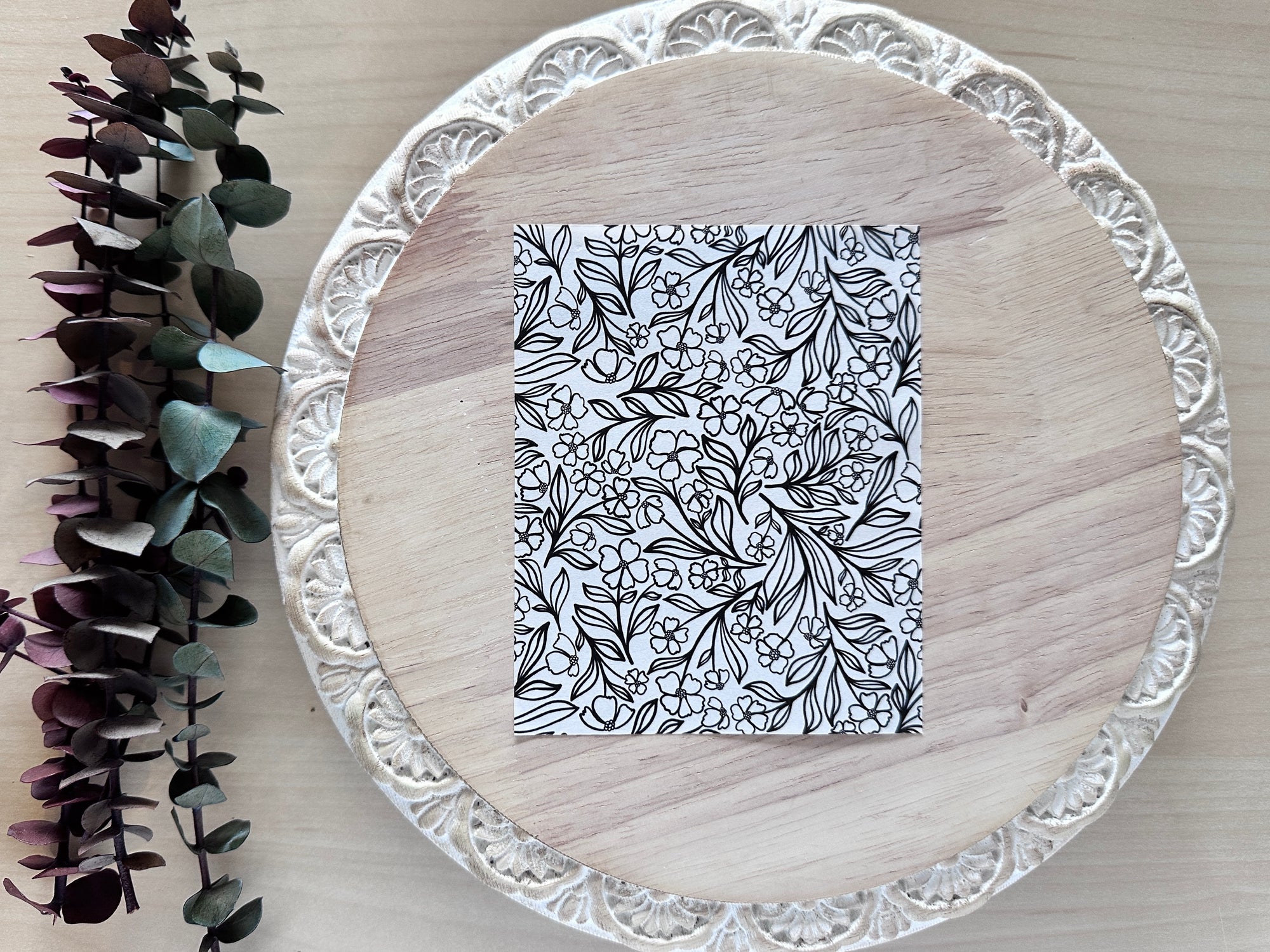 Black and White Floral Water Soluble Transfer Sheet for Polymer Clay