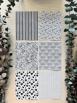 Black and White Hearts Water Soluble Transfer Sheet for Polymer Clay
