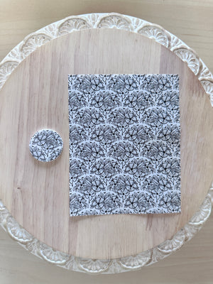 Black and White Flower in Shell Pattern Water Soluble Transfer Sheet for Polymer Clay