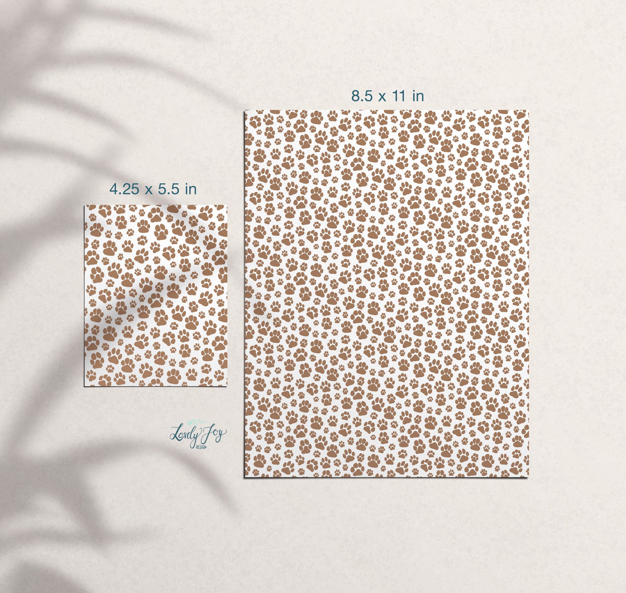 Light Brown Paw Prints Design Digital Clay Transfer Sheet in US and Metric Sizes