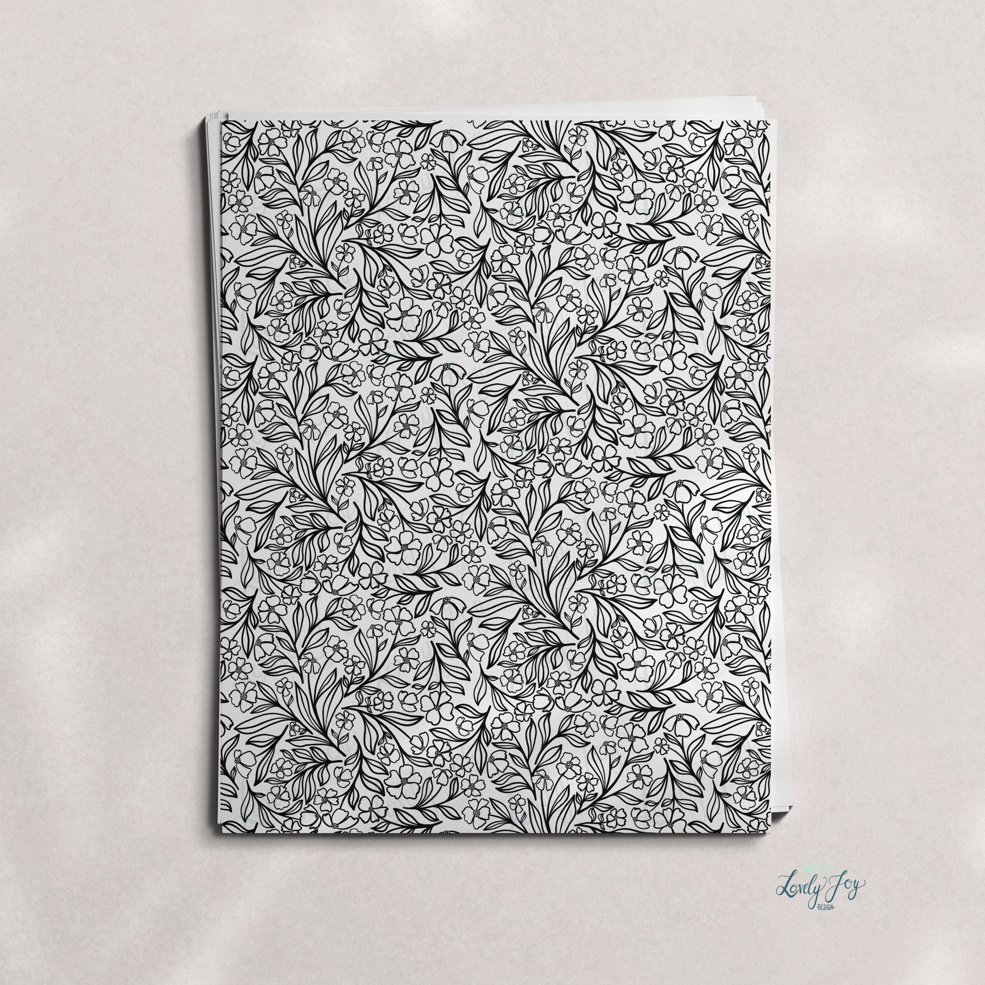 Line work Floral Black and White Design Digital Clay Transfer Sheet in US and Metric Sizes