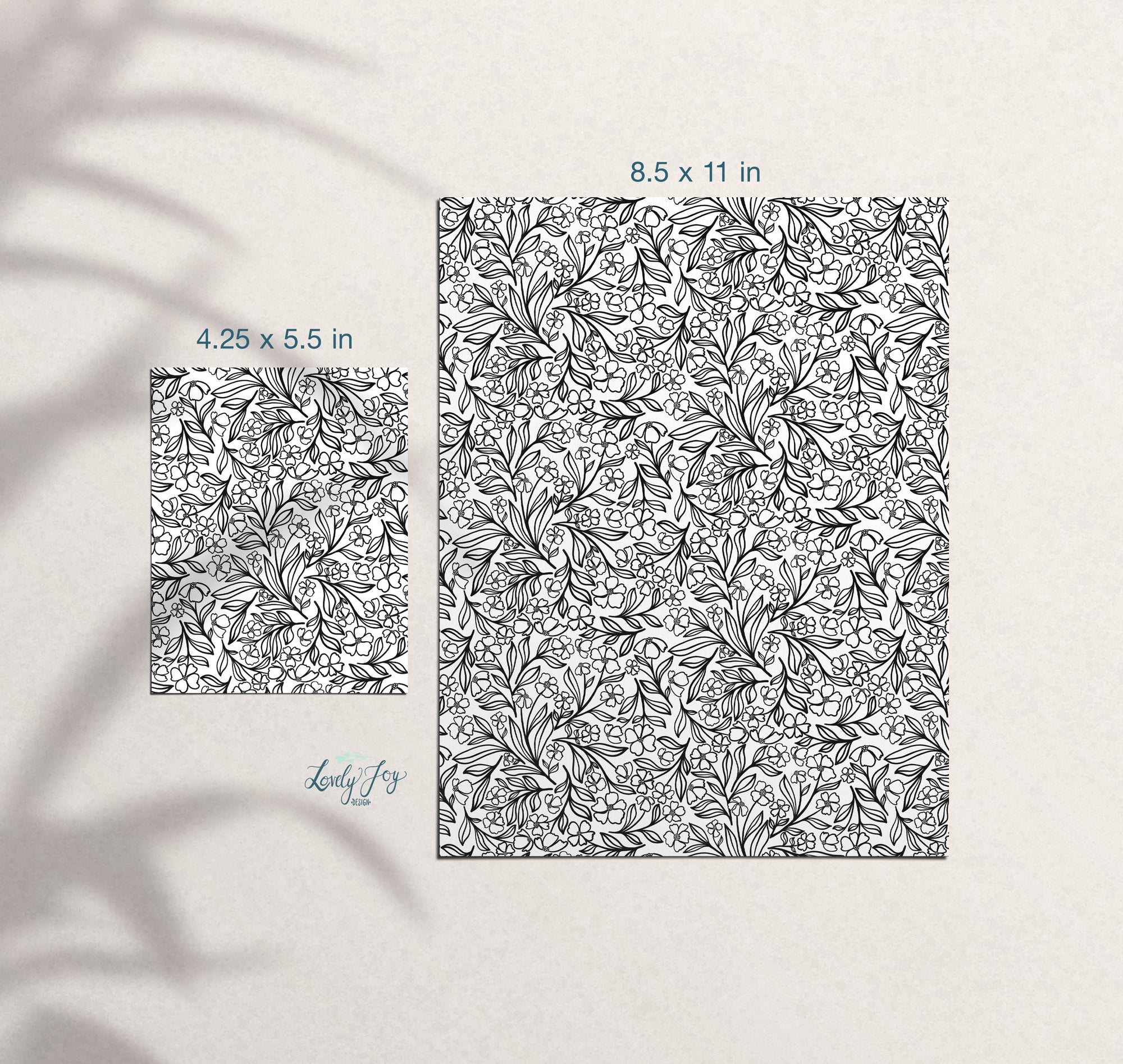 Line work Floral Black and White Design Digital Clay Transfer Sheet in US and Metric Sizes