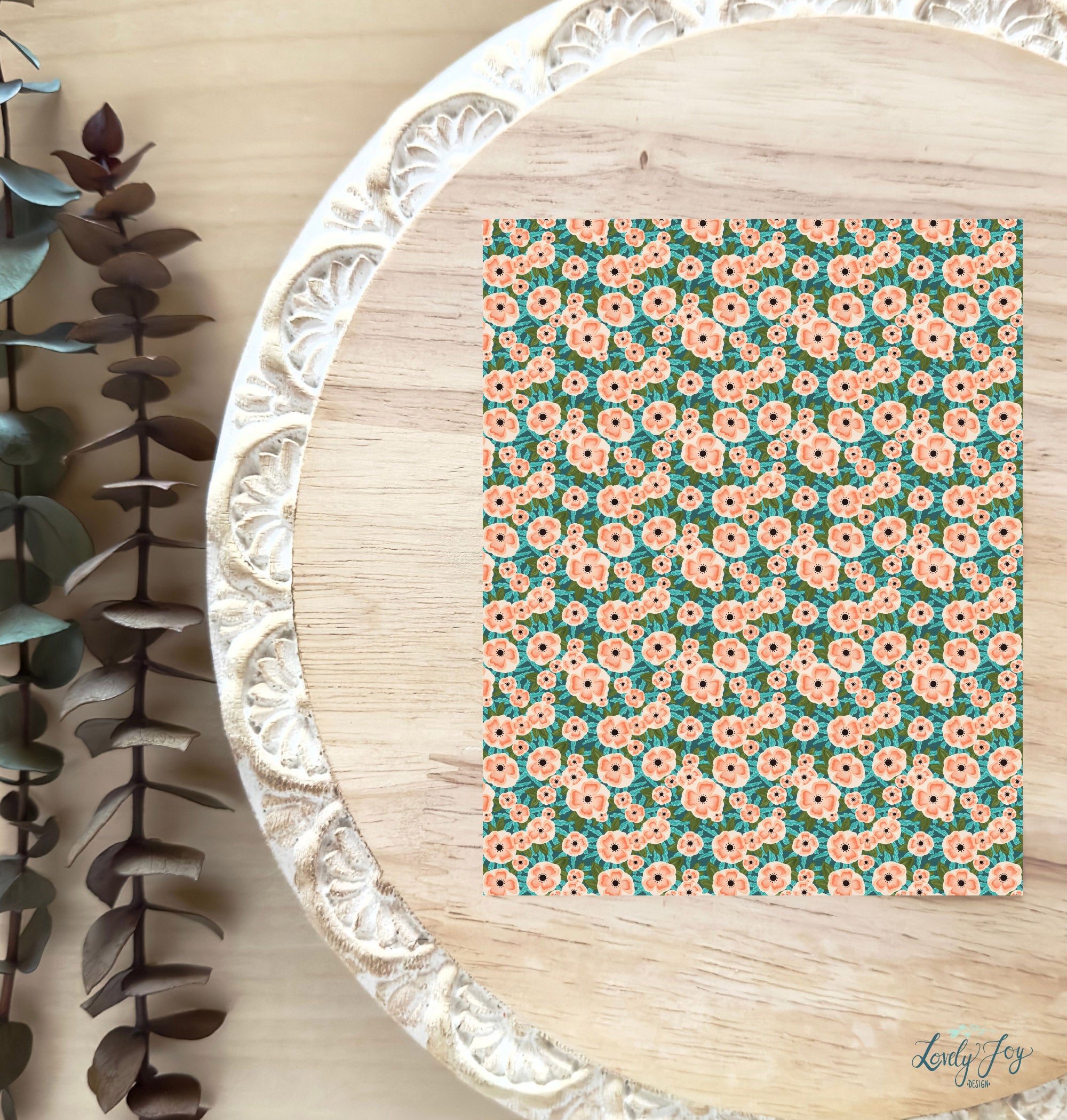 Orange Blossom Dreams with Sprigs Water Soluble Transfer Sheet for Polymer Clay