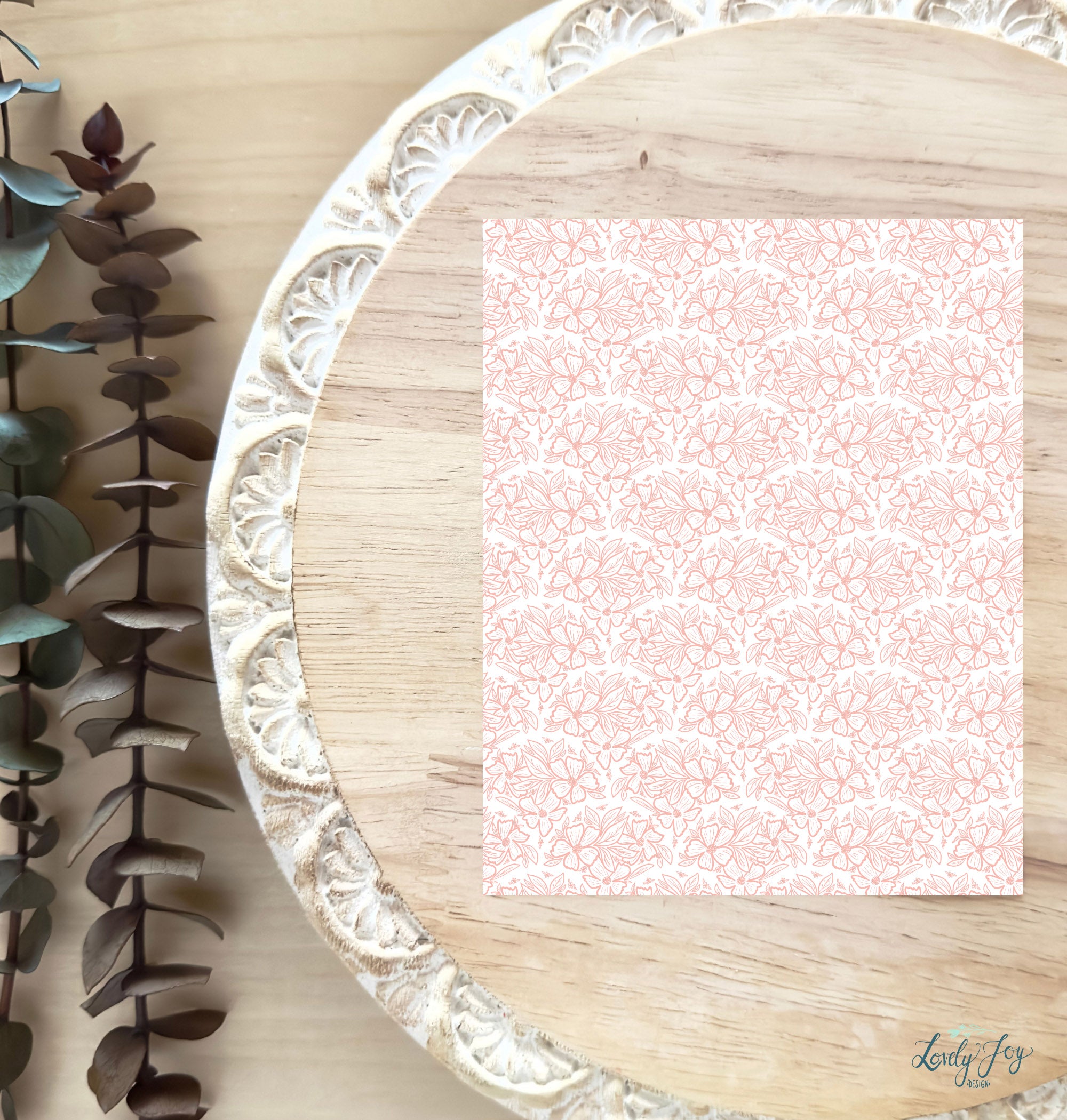 Pink Floral Shell Pattern Water Soluble Transfer Sheet for Polymer Clay