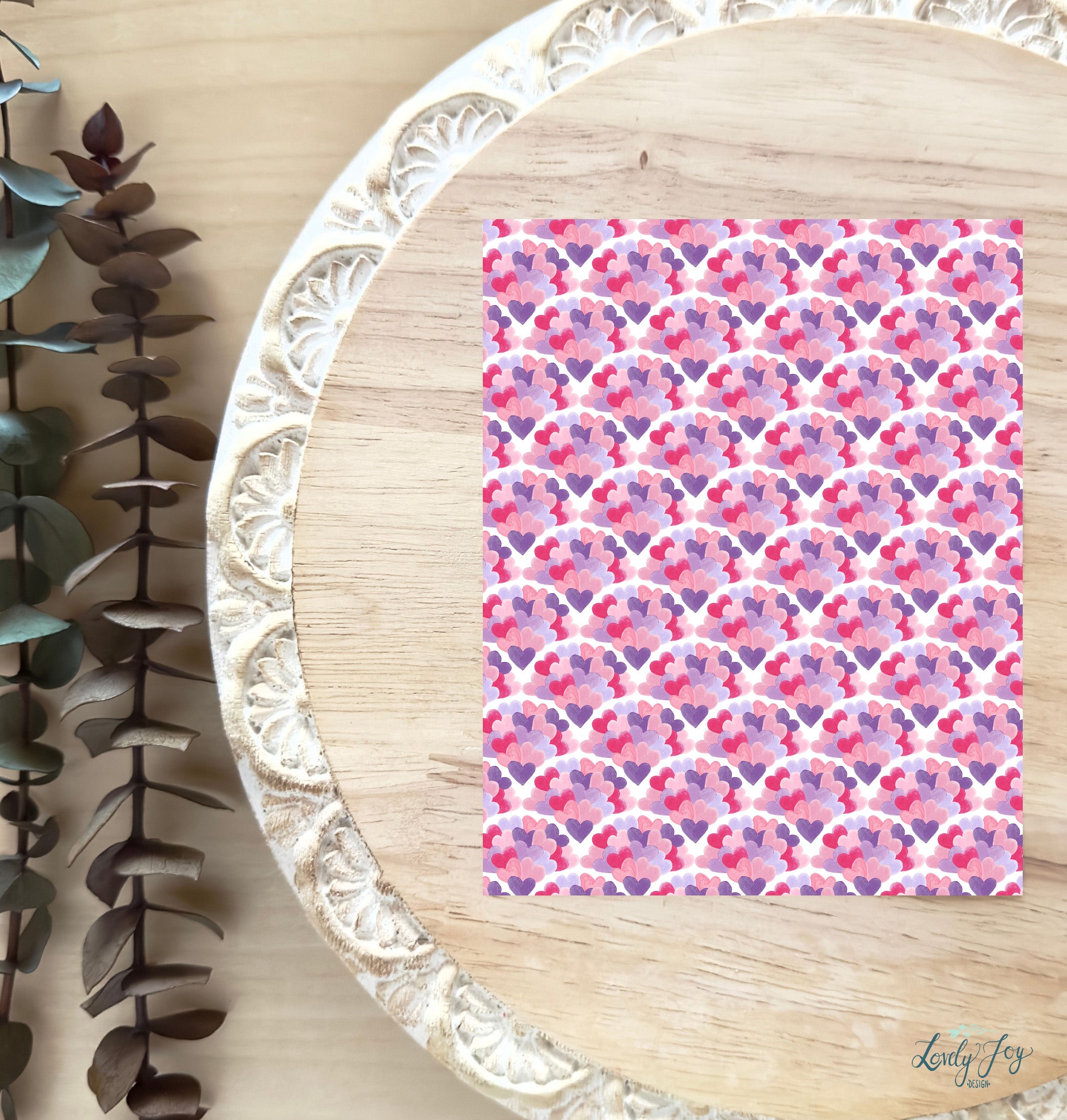 Pink and Purple Hearts Fan Bouquet Water Soluble Transfer Sheet for Polymer Clay