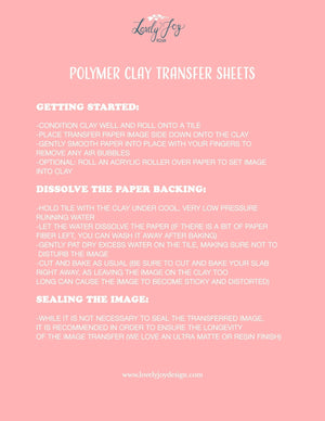 Floral Shell Pattern on Periwinkle Background Water Soluble Transfer Sheet for Polymer Clay