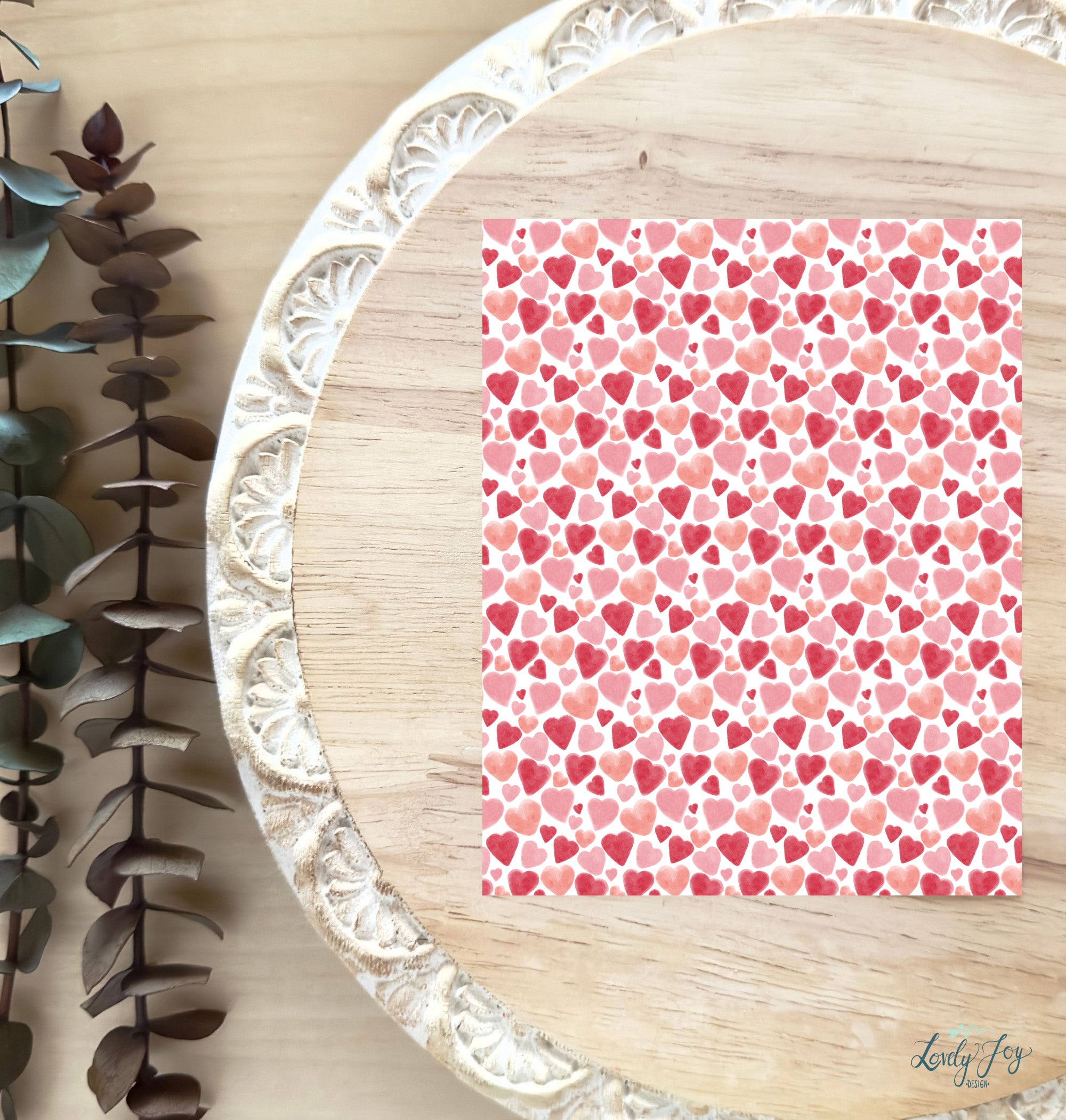 Red and Pink Watercolor Large Hearts Water Soluble Transfer Sheet for Polymer Clay