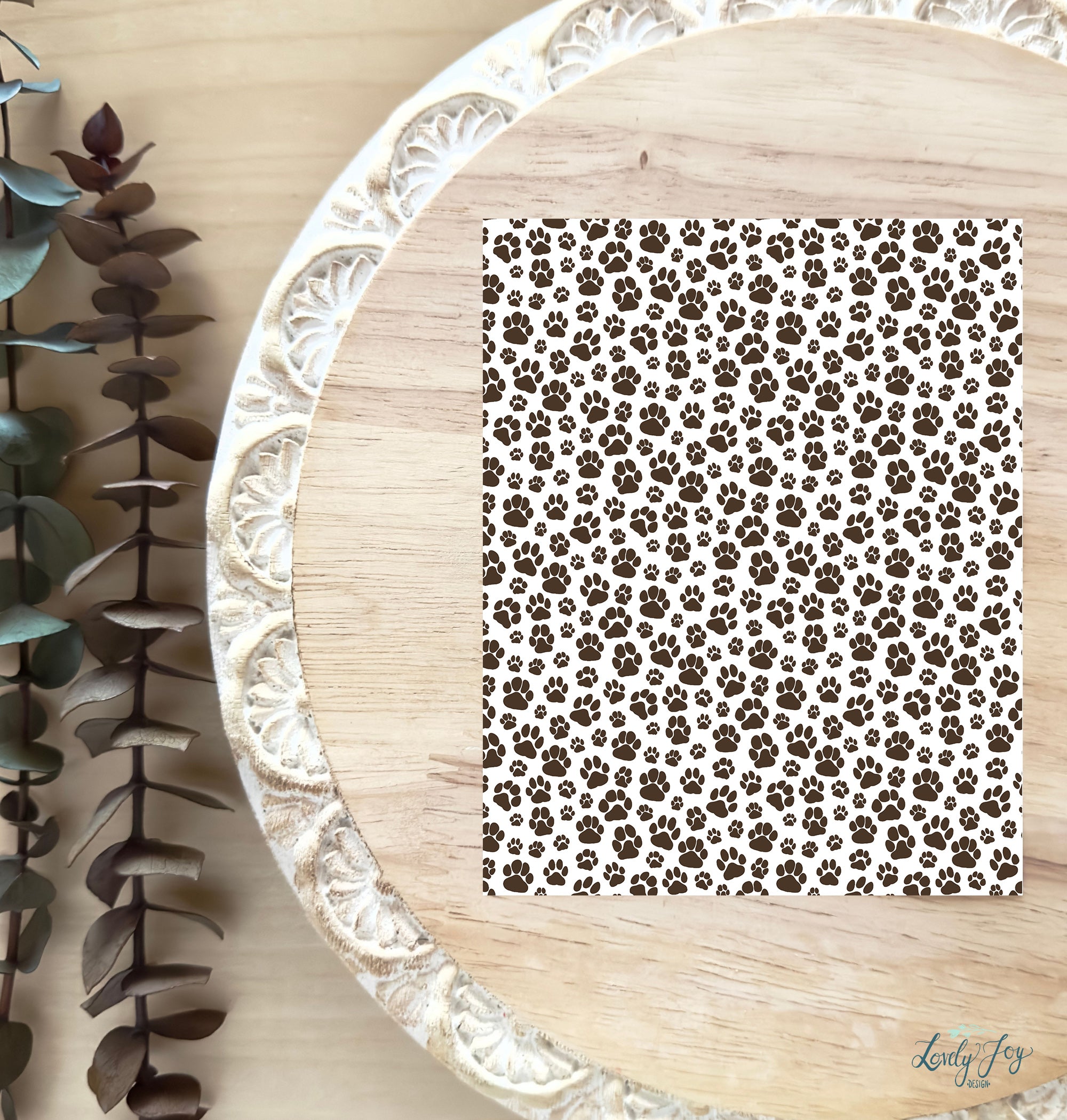 Dark Brown Paw Prints Water Soluble Transfer Sheet for Polymer Clay
