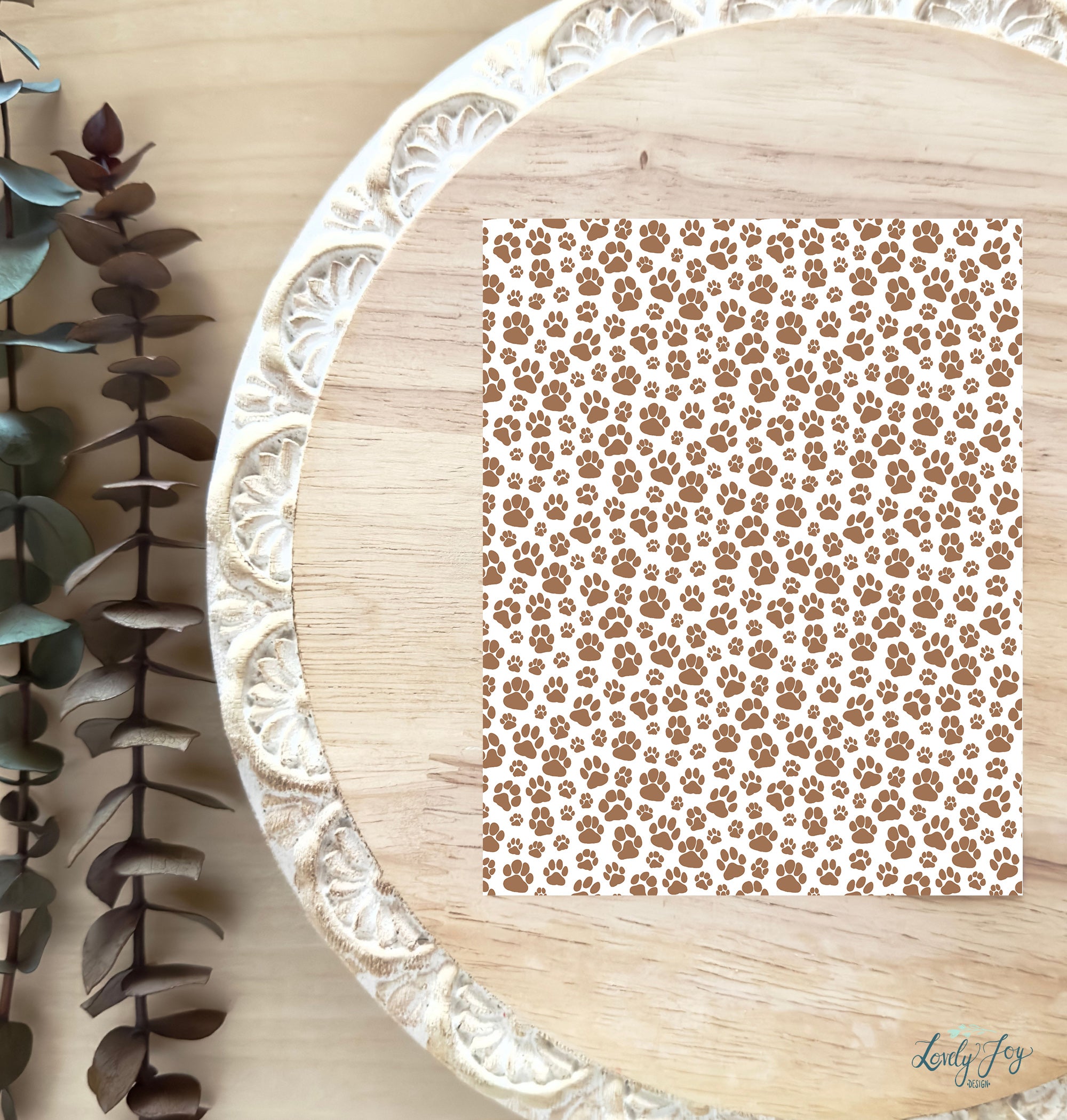 Light Brown Paw Prints Water Soluble Transfer Sheet for Polymer Clay