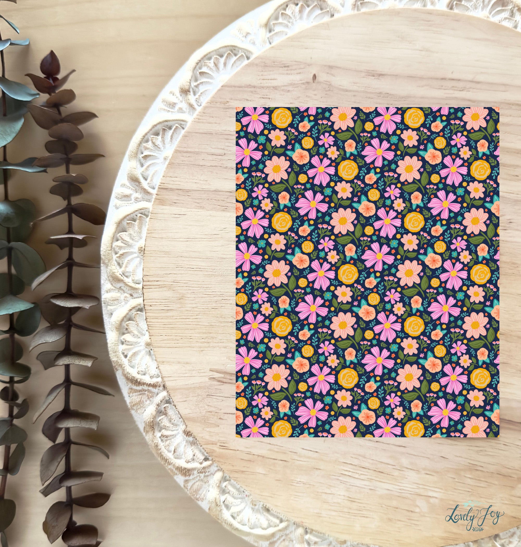 Spring Fling Floral in Navy Water Soluble Transfer Sheet for Polymer Clay